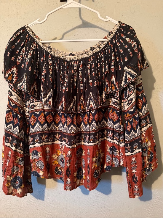 Billabong Tops - Billabong Rust and Black Boho Off-Shoulder Peasant Blouse
